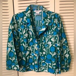 Mer-Sea Green & Blue Floral Button-Up PJ Top